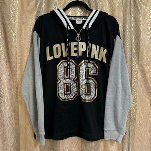 PINK Victorias Secret 86 Black Gold Silver Sequin Bling Glitter Sweater Large